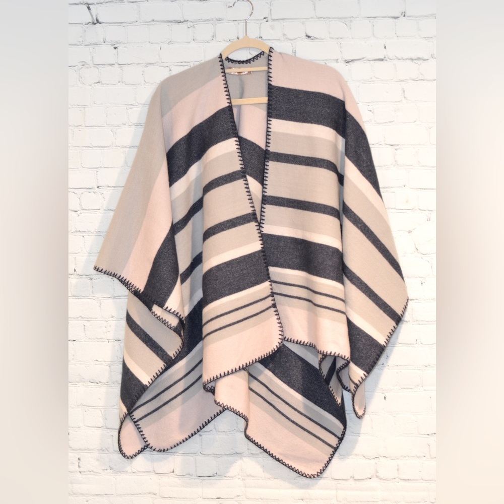 Boho Striped Wrap Shawl Kimono Poncho